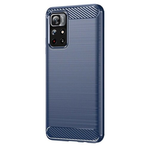 Накладка силиконовая для Xiaomi Redmi Note 11 5G / Note 11T 5G / Poco M4 Pro 5G под карбон и сталь синяя