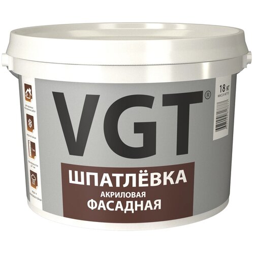Шпатлевка VGT акриловая фасадная, белый, 18 кг шпатлевка semin сe 78 hydro 18 кг
