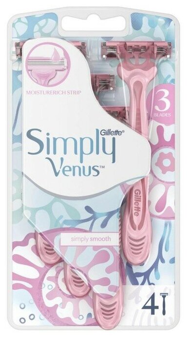 Бритва Gillette Simply Venus 3, одноразовая, 4 шт.