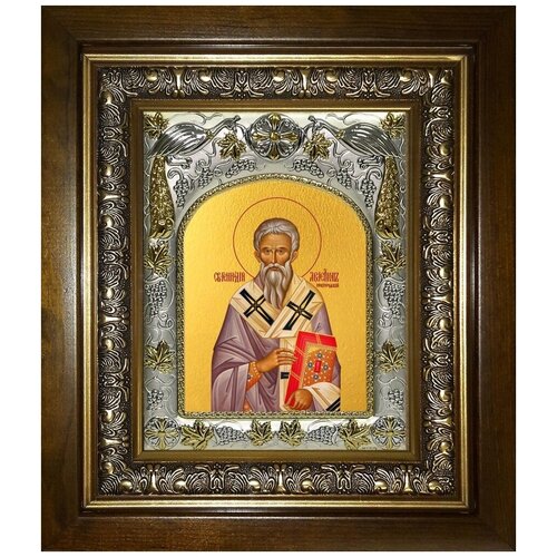 икона именная финифть в багете геннадий новгородский Икона Геннадий архиепископ Новгородский , в деревяном киоте