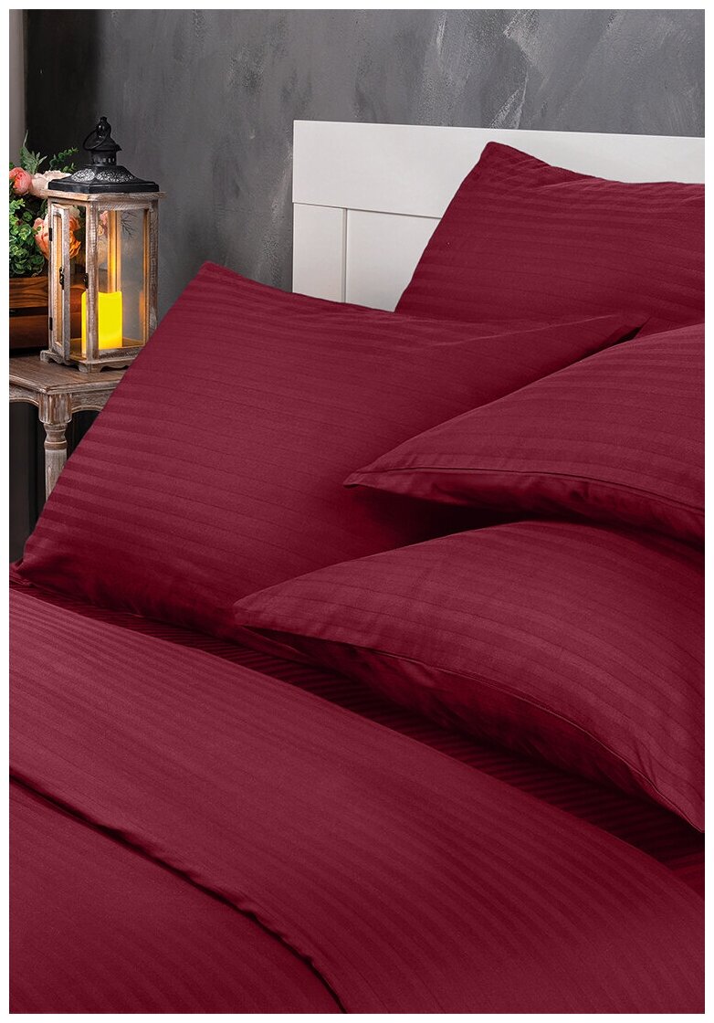 Комплект постельного белья LOVEME 1,5 спальный, страйп-сатин, цвет бордовый (Palermo) - фотография № 3