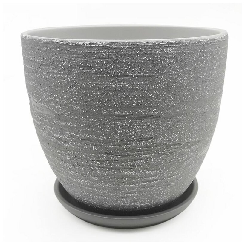 Горшок для цветов керамический Закоренелый Цветочник серый, диаметр 22см высота 20см, объем 5,9л