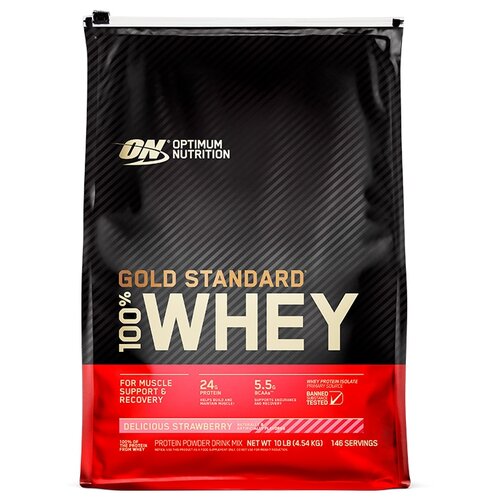 Протеин Optimum Nutrition 100% Whey Gold Standard, 4540 гр., клубника протеин optimum nutrition 100% whey gold standard двойной богатый шоколад 4540 гр