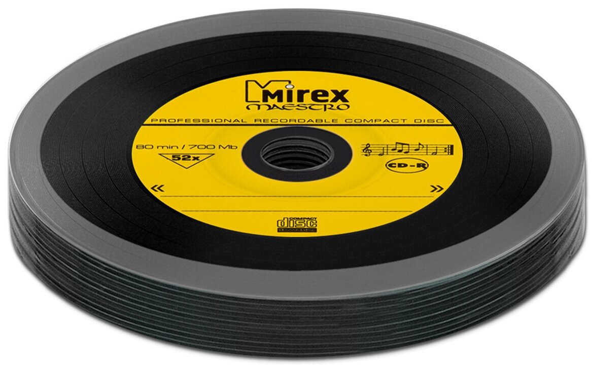 Диск Mirex CD-R 700Mb 52X MAESTRO Vinyl (виниловая пластинка), желтый, упаковка 10 шт.