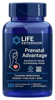 Life Extension Prenatal Advantage (Всестороннее пренатальное питание) 120 легко проглатываемых капсул