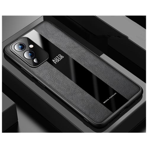 Чехол MyPads задняя панель из качественного силикона с дизайном под кожу со стеклянной вставкой для OnePlus 9 черная