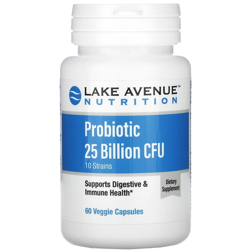 Lake Avenue Nutrition, пробиотики, смесь из 10 штаммов, 25 млрд КОЕ, 60 растительных капсул