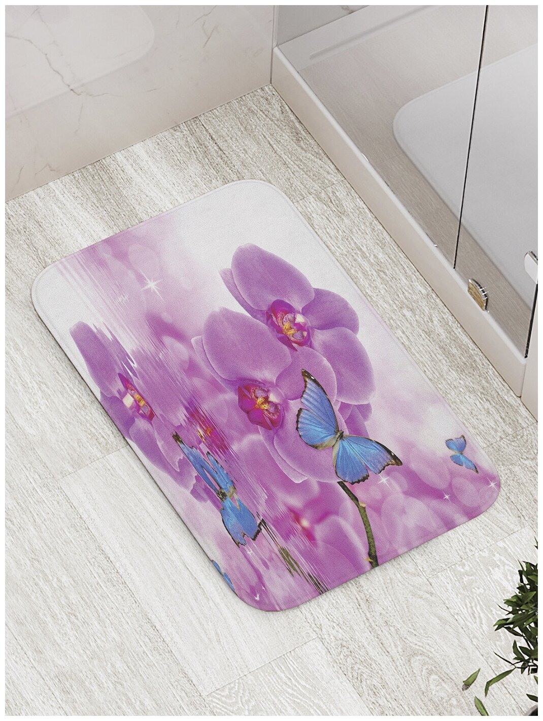 Коврик JoyArty противоскользящий "Бабочка на орхидее" для ванной, сауны, бассейна, 77х52 см