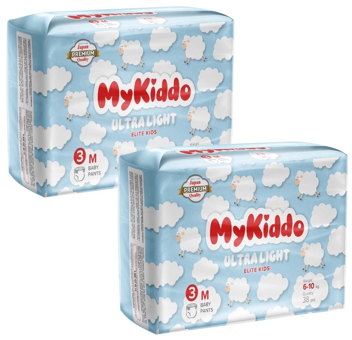 Подгузники трусики детские с индикатором влаги MyKiddo Elite Kids Pants M ( 6 -10 кг) 76 шт (2 упак х 38 шт)