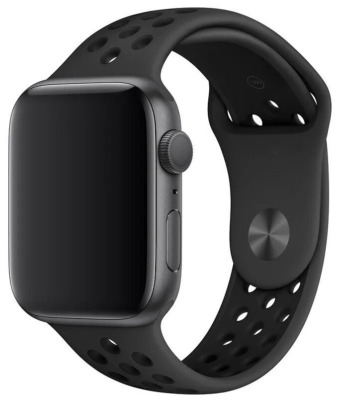 Cиликоновый ремешок спортивный для Apple Watch Series 1-8 и Ultra - 42/44/45/49 мм (эпл вотч), черный