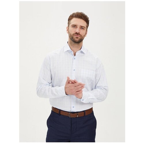 фото Рубашка мужская длинный рукав greg 125/111/8293/1p, прямой силуэт / сlassic fit, цвет голубой, рост 174-184, размер ворота 45