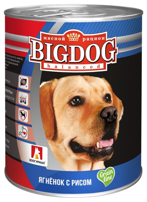 Влажный корм для собак зоогурман Big Dog Ягнёнок с рисом 850 г (1 шт) Grain line