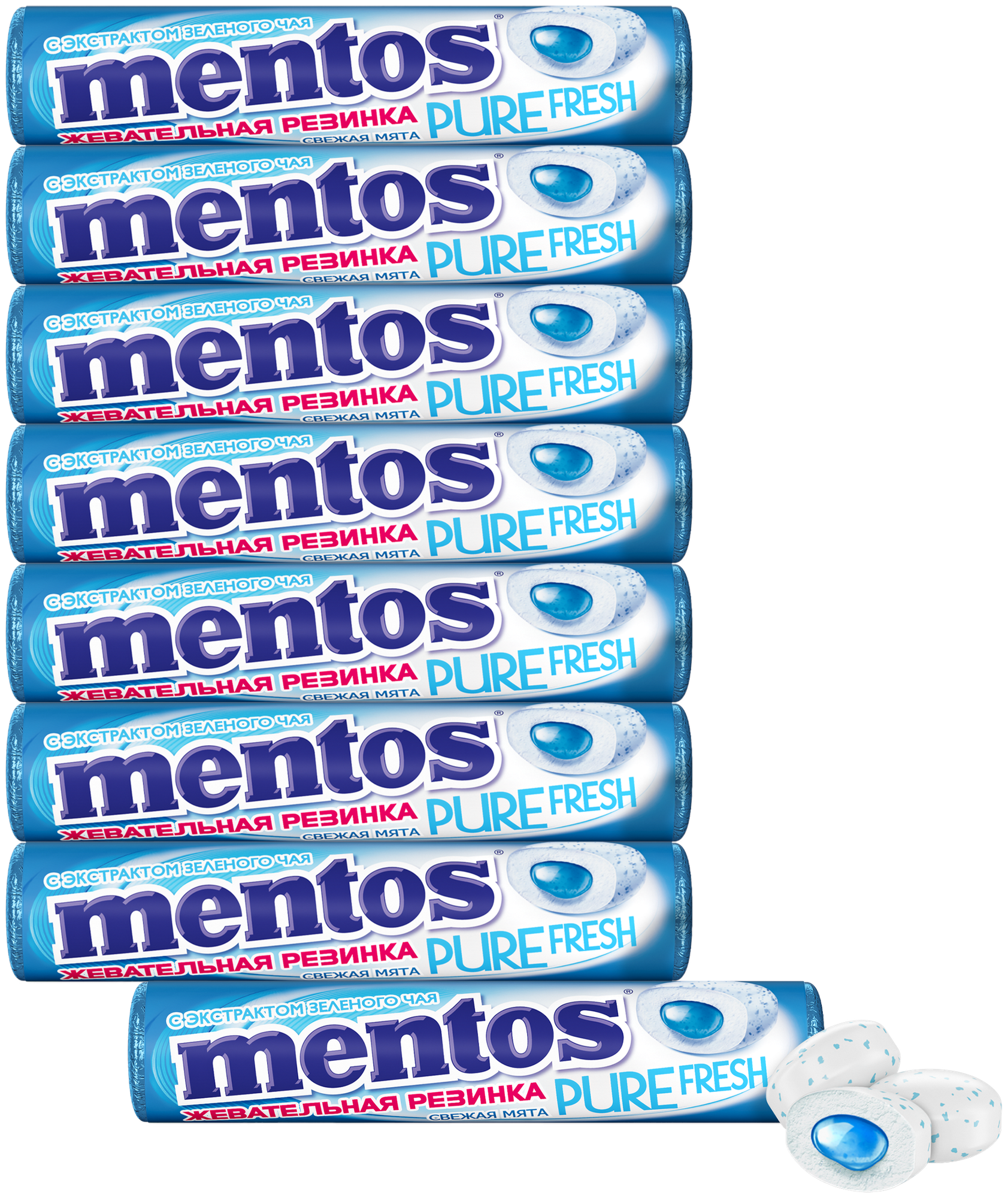 Жевательная резинка Mentos Pure Fresh Свежая мята, 8шт по 15,5г