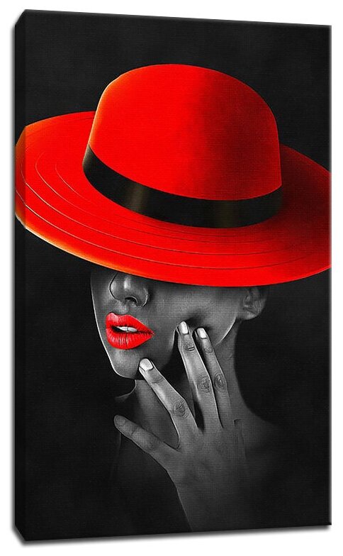 Картина Уютная стена "Дама в шляпе с красными губами и шляпой" 40х60 см