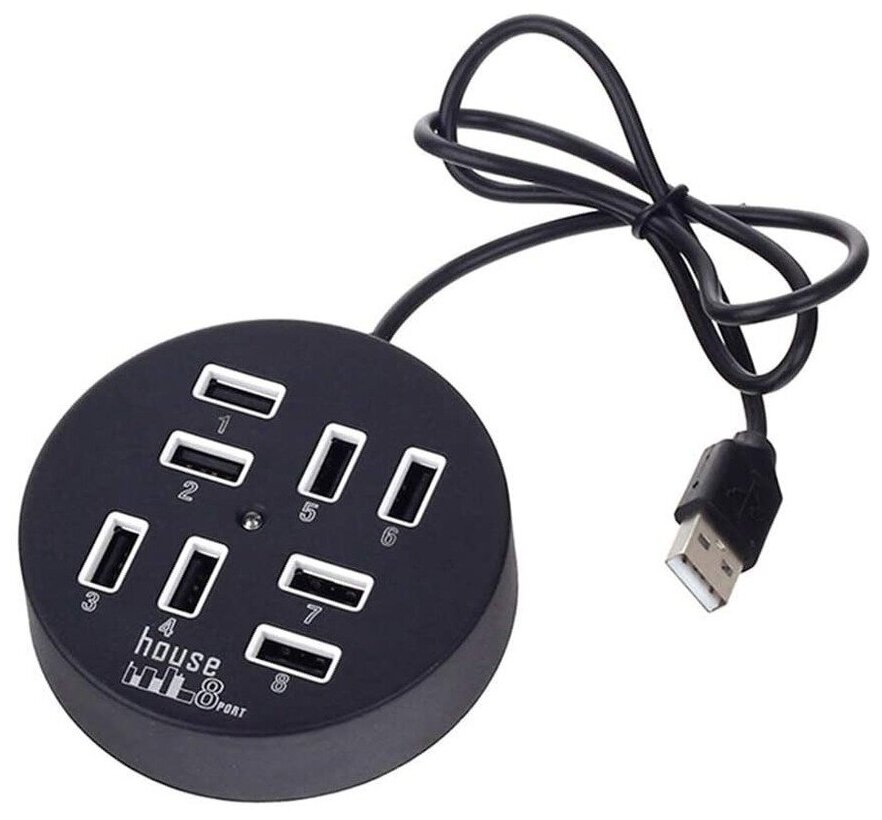 USB Хаб на 8 портов USB 20 Разветвитель Концентратор Хаб Удлинитель для пк и ноутбука круглый черный