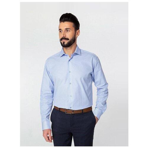 фото Рубашка мужская длинный рукав greg 221/191/7333_gb, прямой силуэт / сlassic fit, цвет голубой, рост 164-172, размер ворота 45
