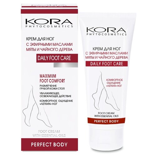 Kora крем для ног Phitocosmetics с эфирными маслами мяты и чайного дерева, 100 мл