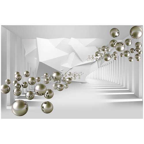 Фотообои Уютная стена Серебряные шары. Абстракция 3D 410х270 см Бесшовные Премиум (единым полотном)