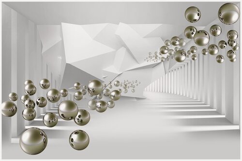 Изображение товара Фотообои Уютная стена "Серебряные шары. Абстракция 3D" 410х270 см Виниловые Бесшовные (единым полотном)