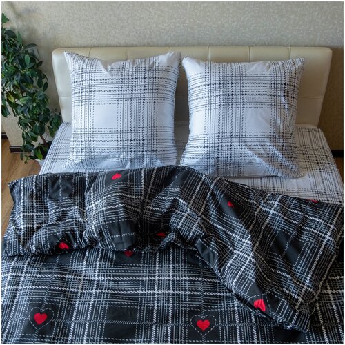 Постельное Белье Перкаль Черная Клетка 100% хлопок 2 спальный