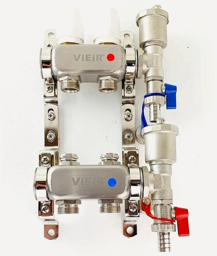 Изображение товара Коллектор для радиаторов 2 контура в сборе распеределительный 1"x3/4" VIEIR