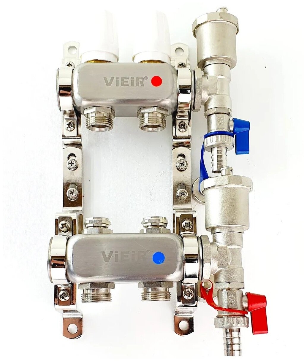 Коллекторная группа 2 выходf ViEiR нержавейка для радиаторов 1"х3/4