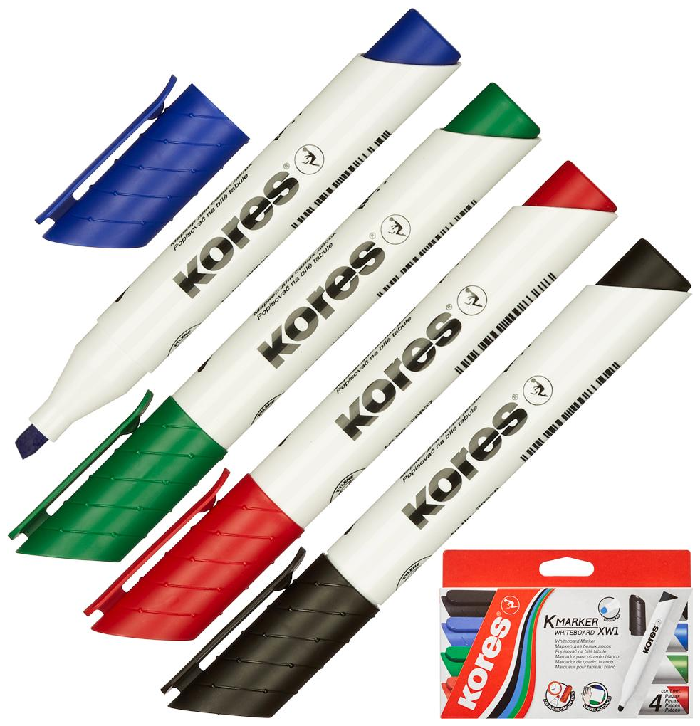 Набор маркеров для досок Kores 20845 4 цвета (толщина линии 3-5 мм)