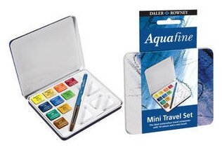 фото Daler Rowney Дорожный набор акварельных красок в металле, 10 кювет, 1 кисть, 1 палитра sela