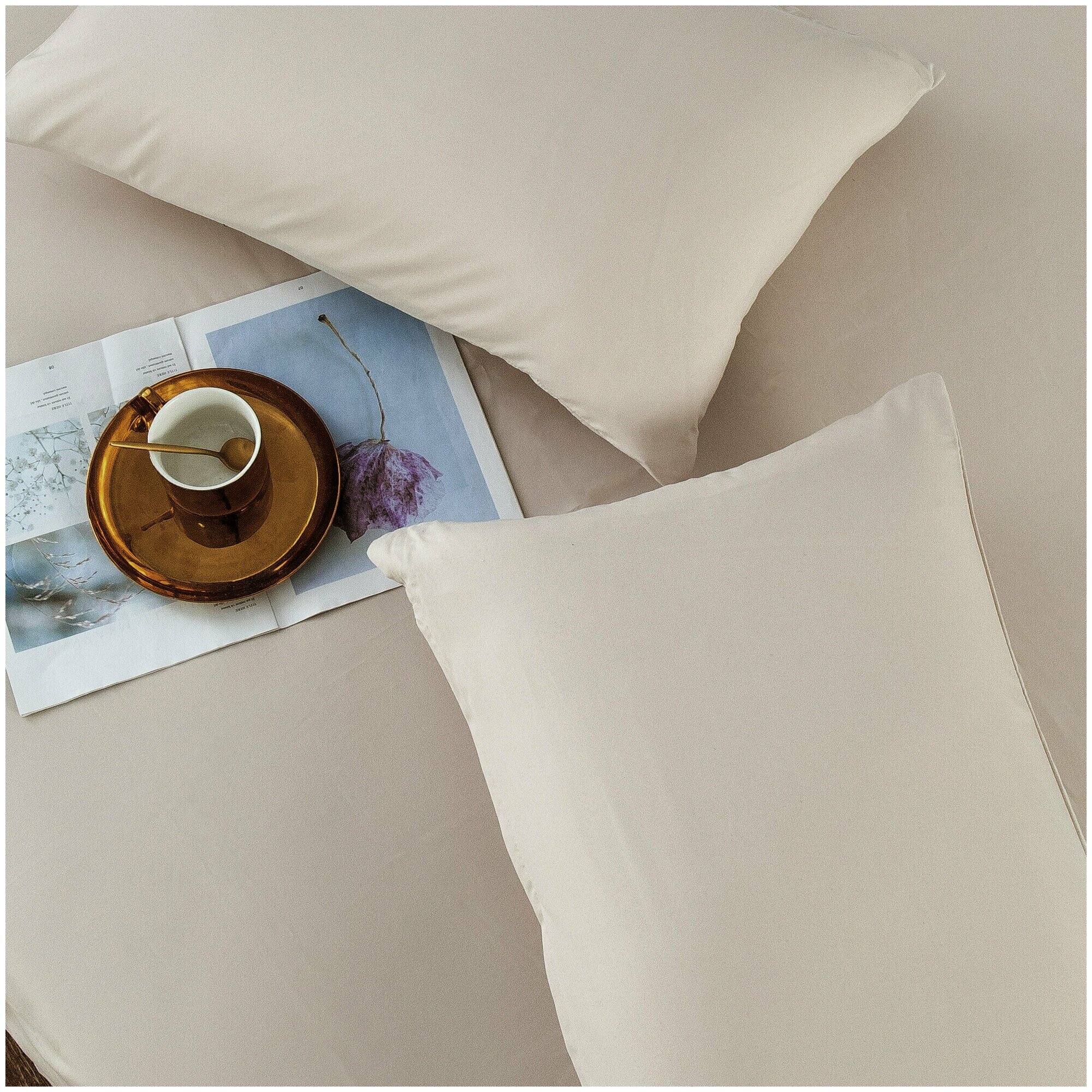 Комплект постельного белья ситрейд 1,5 спальный кремовый, Сатин, наволочки 50x70 2 шт. - фотография № 3