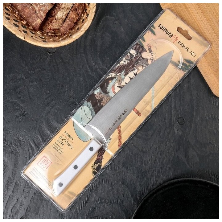 Нож Samura HARAKIRI шеф, лезвие 20,8 см, белая рукоять, сталь AUS-8