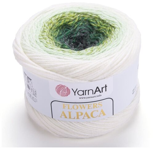 Пряжа YarnArt Flowers Alpaca (ЯрнАрт Фловерс Альпака) 1 моток цвет 401 белый, зеленый, салатовый, 20% альпака, 80% акрил, 250г, 940м