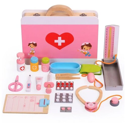 Детский развивающий сюжетно-ролевой набор доктора в чемоданчике / детский набор доктора из дерева / детский деревянный чемоданчик доктора