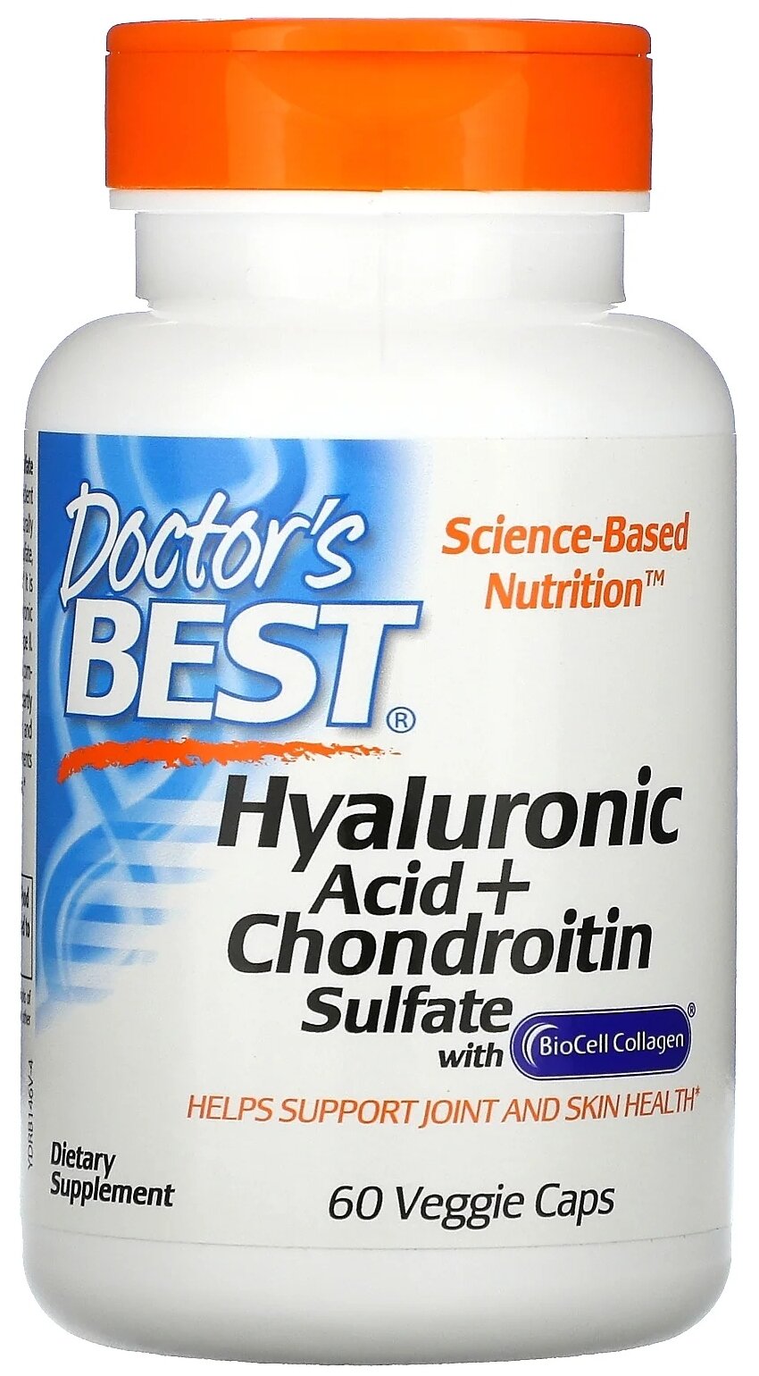 Капсулы Doctor's Best Hyaluronic Acid + Chondroitin Sulfate with BioCell Collagen вег.