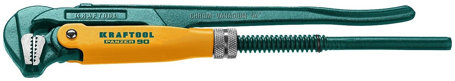 фото KRAFTOOL PANZER-90, №0, 3/4", 280 мм, ключ трубный, прямые губки, кованный, CR-V сталь, 2734-05
