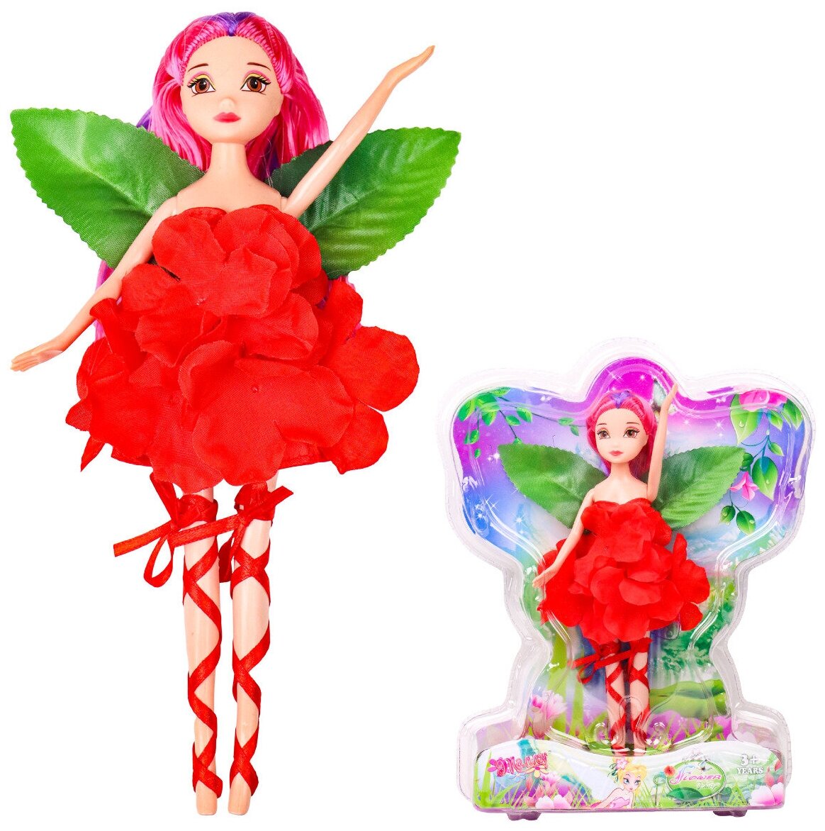 Кукла Фея Fower Fairy, с длинными розовыми волосами, 24 см