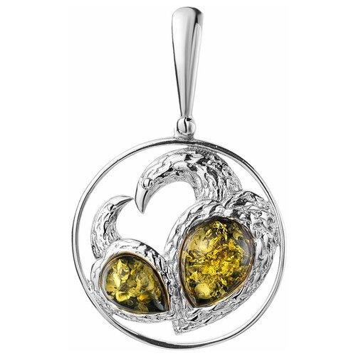 фото Amberholl крупная подвеска «лирика» из серебра с натуральным янтарём зелёного цвета