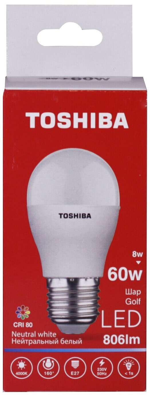 Светодиодная лампа TOSHIBA 8 Вт Е27/P дневной свет