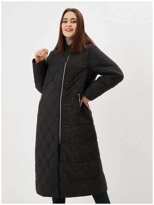 Куртка  NELIY VINCERE, демисезон/зима, удлиненная, силуэт прямой, утепленная, несъемный капюшон, стеганая, карманы, влагоотводящая, размер 46, черный