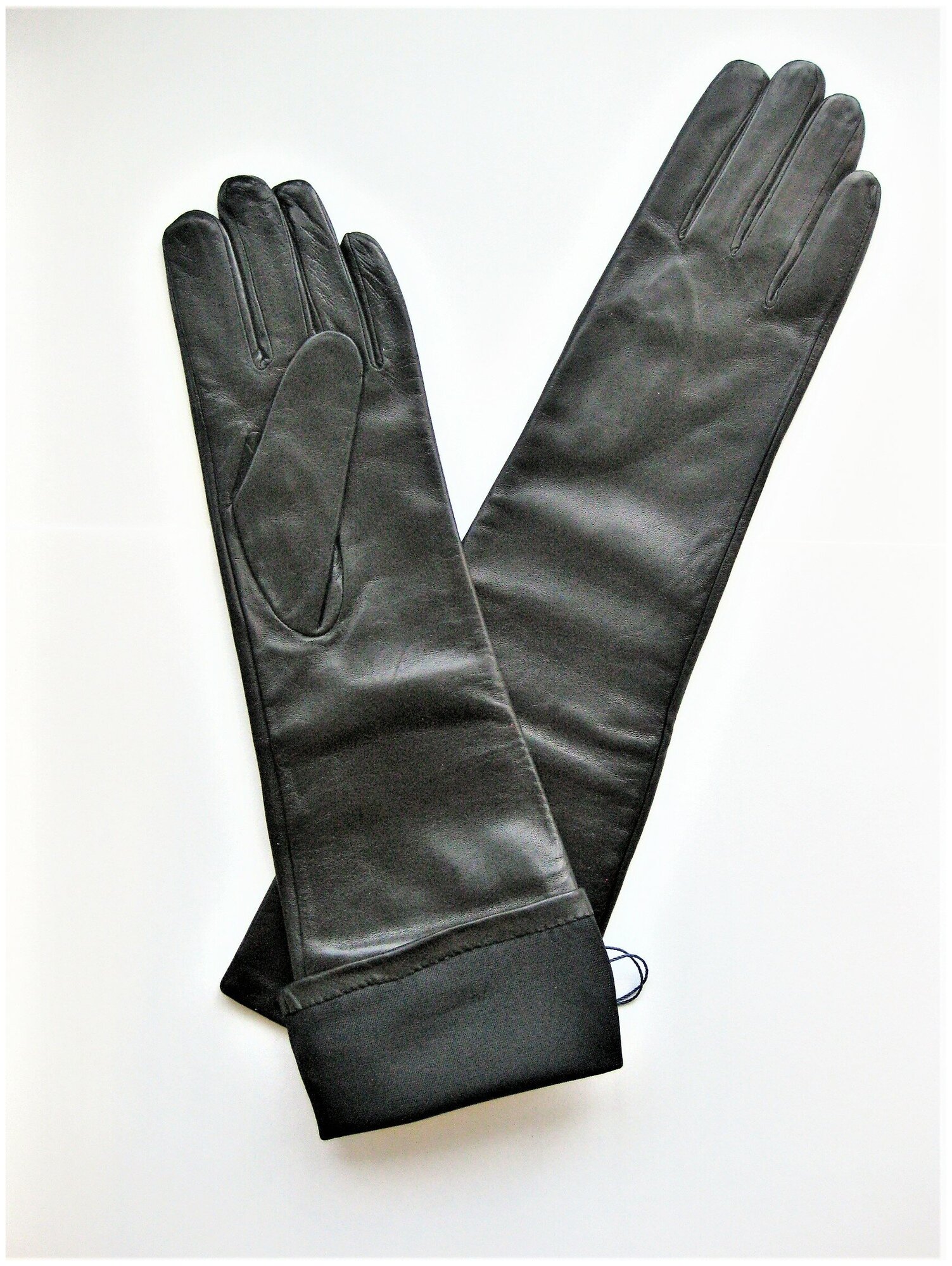 Перчатки женские кожаные без подкладки удлиненные ESTEGLA чёрные. 