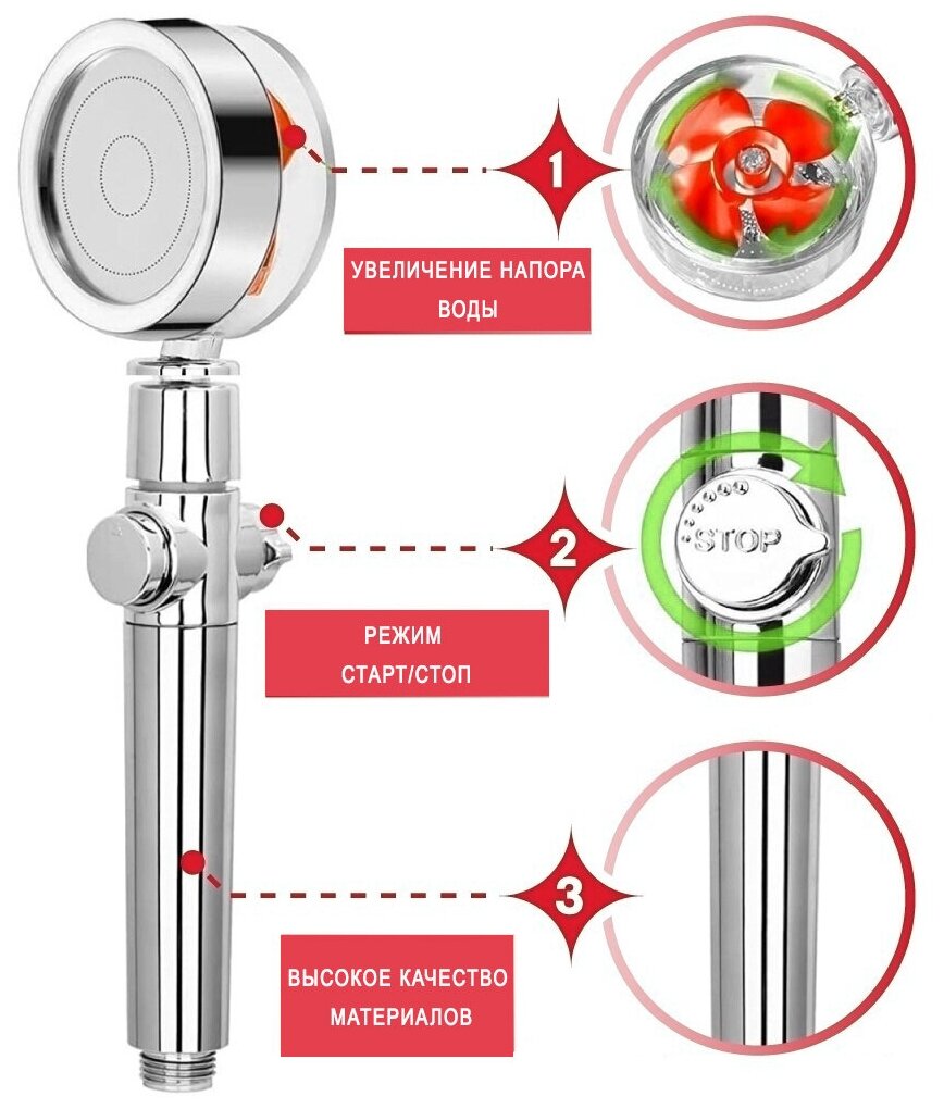 Турболейка/ Лейка для душа с вентилятором и фильтром/ Душевая лейка/ Насадка для душа - фотография № 3