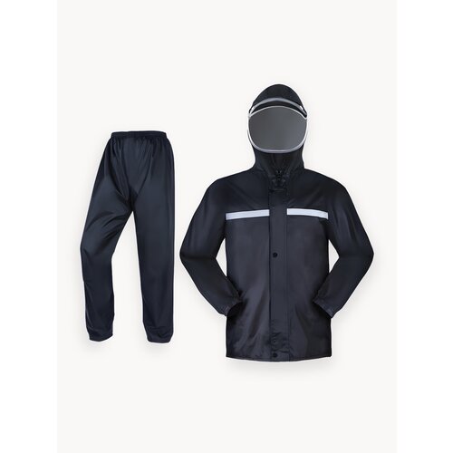 Легкий костюм-дождевик с капюшоном, светоотражающая полоса, темно-серый, M