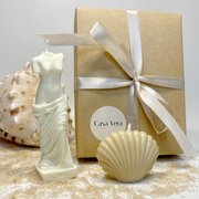 Подарочный набор свечей "Богиня": свеча Venus (богиня Венера), свеча-ракушка с ароматом "Солёный океан", подарочная коробка // Подарок жене, девушке, подруге