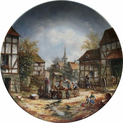 Болтовня у колодца, винтажная декоративная настенная тарелка из коллекции "Романтичная деревенская жизнь"