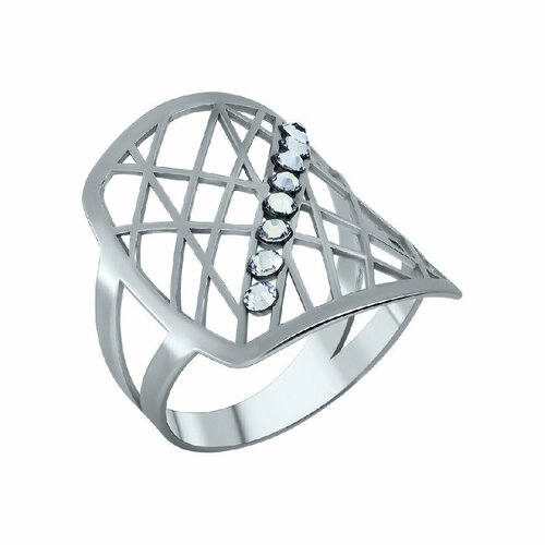 Кольцо АЛЬФА-КАРАТ, серебро, 925 проба, родирование, стразы, размер 17, золотой