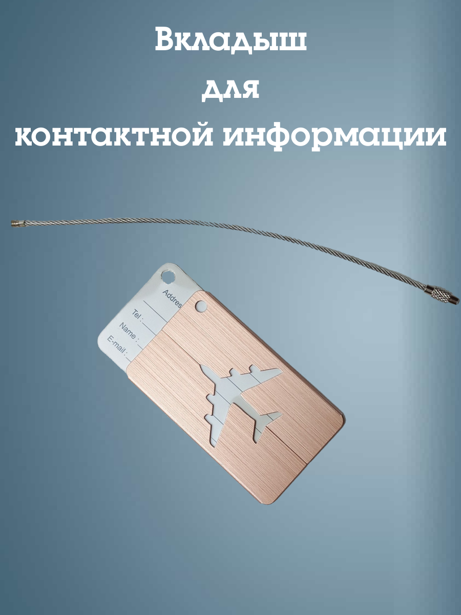 Бирка для багажа Melody, металлическая, хомут, вертикальная, бежевый цвет — фото 1