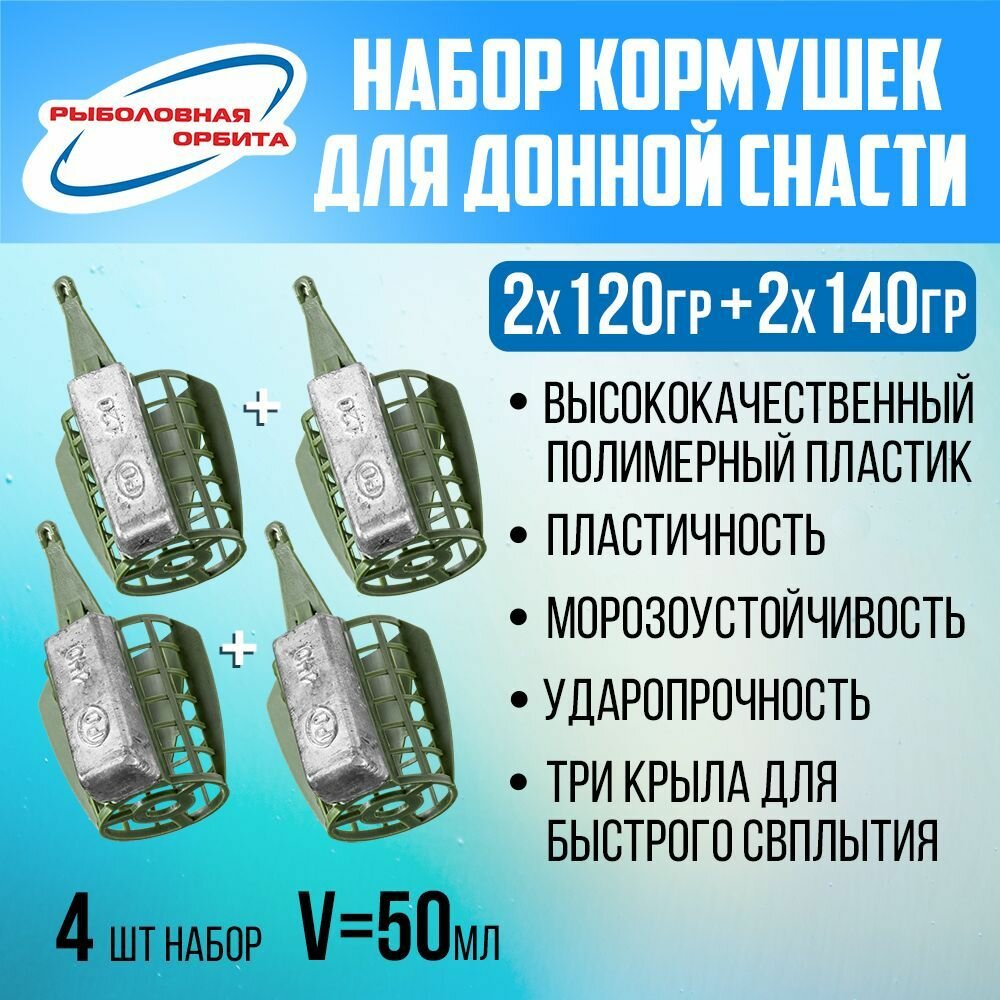 Кормушка для рыбалки фидерная набор 4шт (2*90гр+2*100гр)