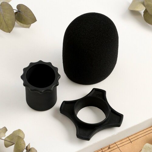 Набор аксессуаров для микрофона Music Life: ветрозащита, кольца, черный, d- 3 см proel ws6bk ветрозащита для микрофона цвет черный