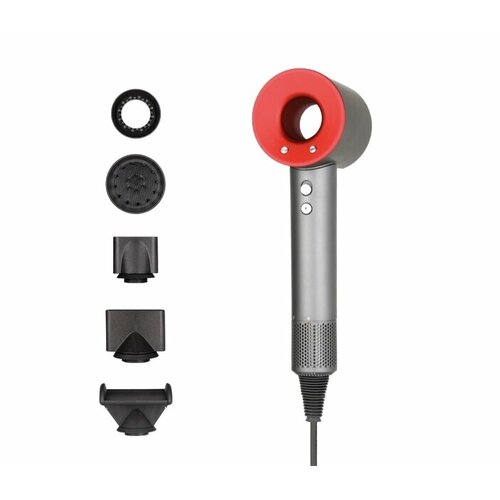 Профессиональный фен для волос Super Hair мощностью 1600 Вт 3 режима 5 магнитных насадок ионизация воздуха красного цвета 288000₽