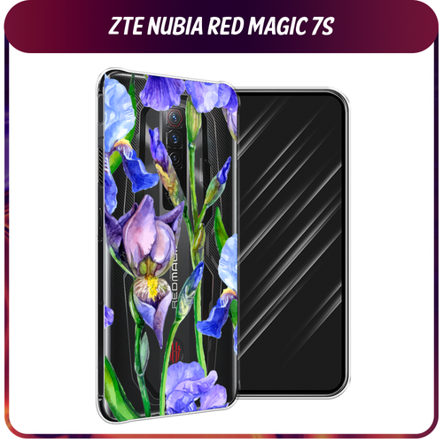 Силиконовый чехол на ZTE Nubia Red Magic 7S / ЗТЕ Нубиа Ред Меджик 7S Синие ирисы, прозрачный гидрогелевая противоударная защитная пленка для zte nubia red magic 7s зте нубиа ред меджик 7s