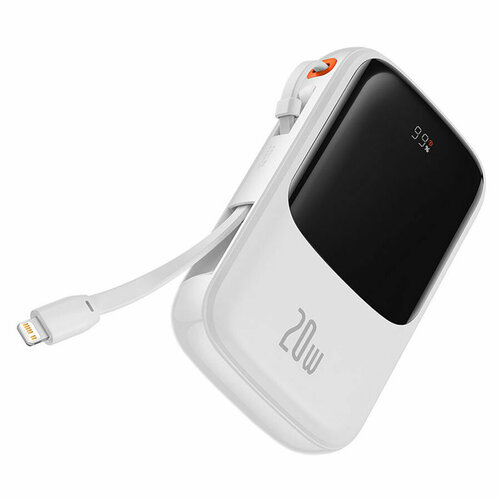 Портативный аккумулятор BASEUS Qpow Pro Digital Display, встроенный кабель Lightning, 3A, 10000 мА⋅ч, белый